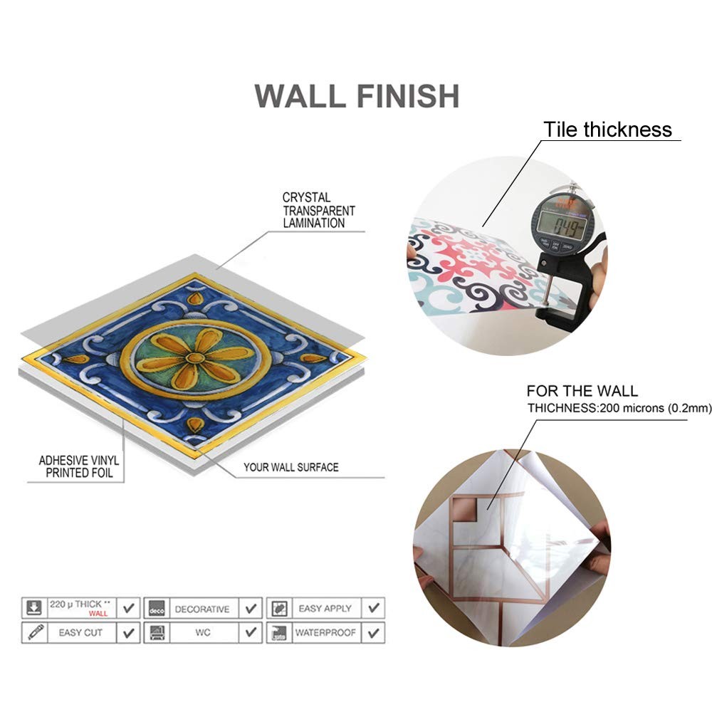 25 PCS Moroccan Style Tile Sticker, 4×4 Inch(10x10cm) Traditional DIY Murals,…