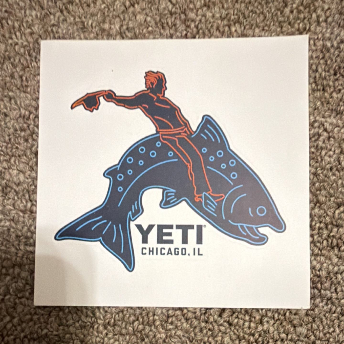 Yeti Chicago fish sticker blue orange decal adults Chicago fish theme vinyl