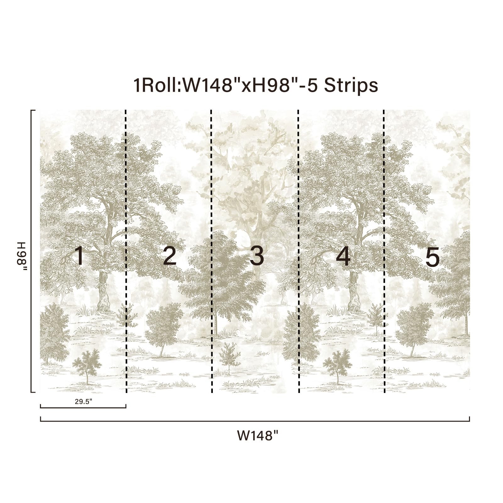 Zeeko Vintage Forest Wall Mural Peel and Stick 148" W 148"x 98", Brown Green
