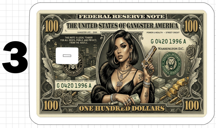 100 Dollar Bill Gangster Girl Credit Gift Debit ATM Card Skin Sticker Gun Note