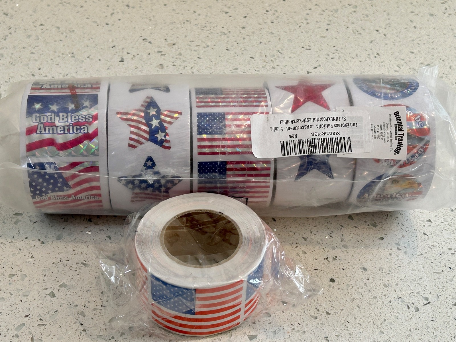 Star Spangled Red White & Blue Patriotic Stickers 6 Rolls – 750 Stickers Total