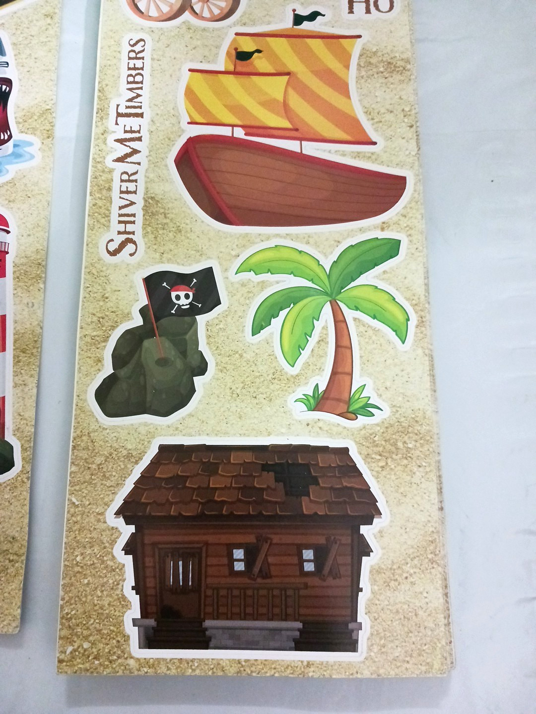 Large Sticker Wall Decals Pirate Island. Treasure chest, lighthouse boat. 5 sets