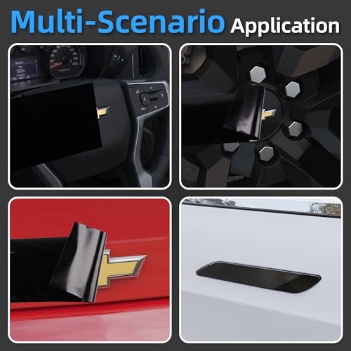 Auto Emblem Vinyl Wrap Kit, 6PCS Compatible with Chevy Bowtie High Gloss Black