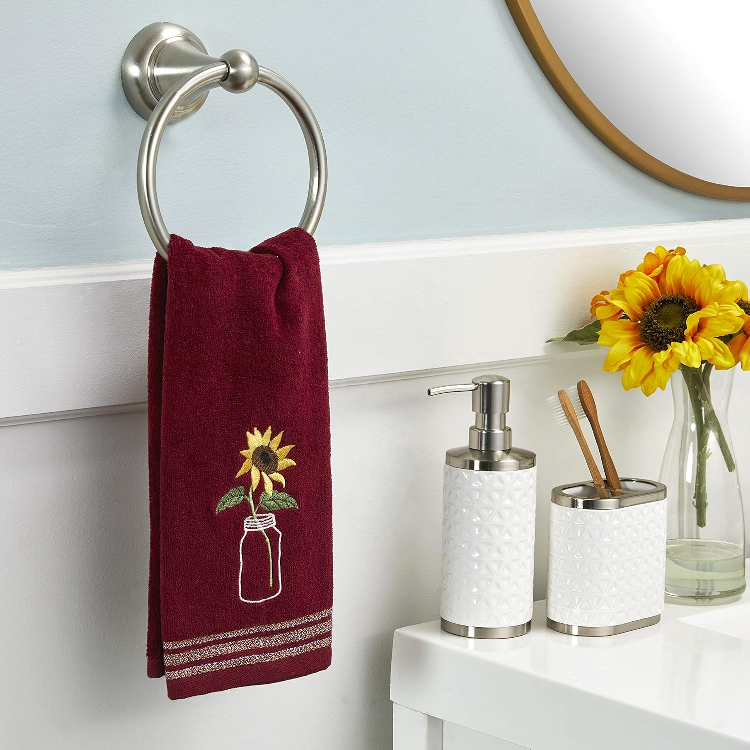 by Sunflower In Jar 2 Pc Hand Towel Set, Wine