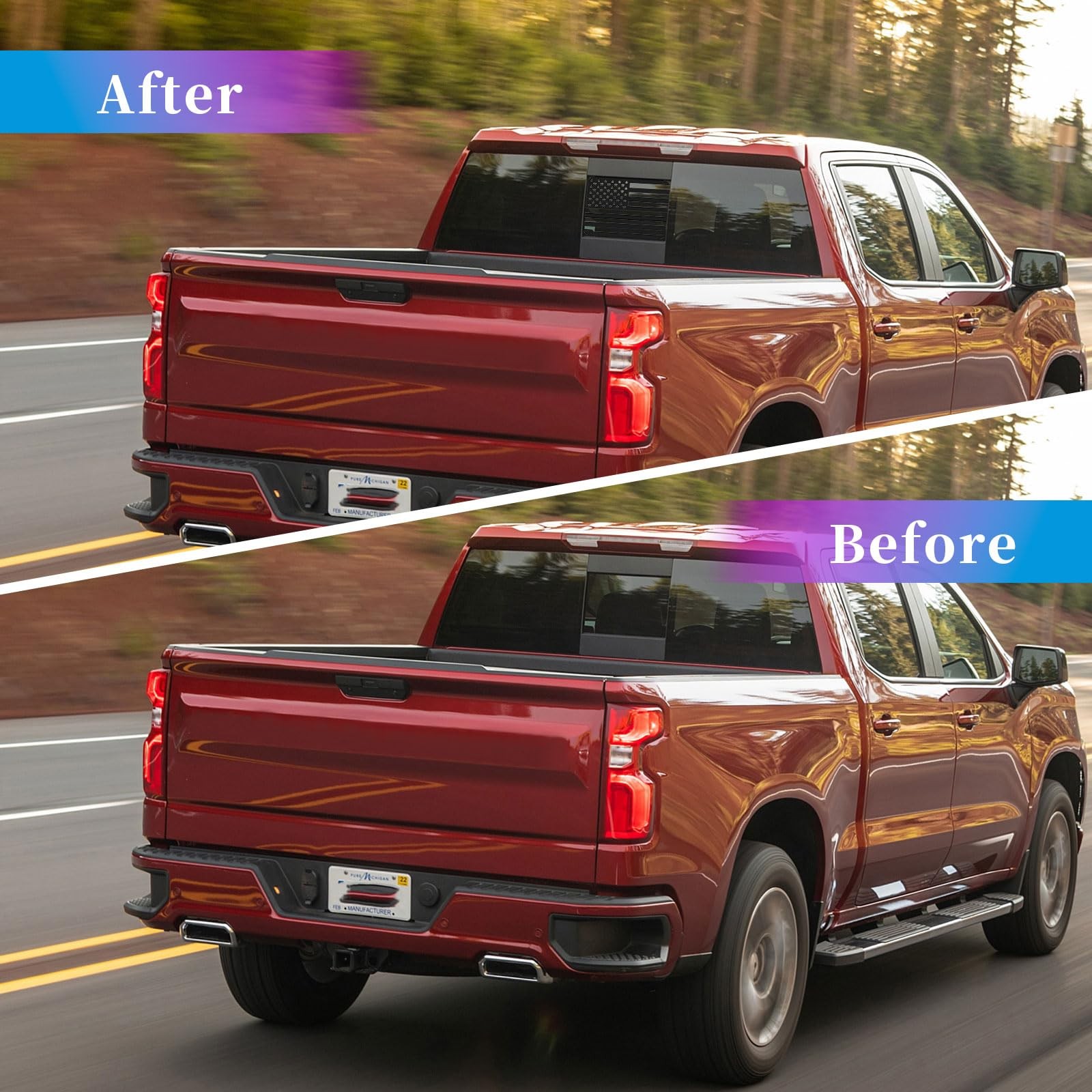 2 Pack Rear Middle Window American Flag Decal for Chevy Matte Black
