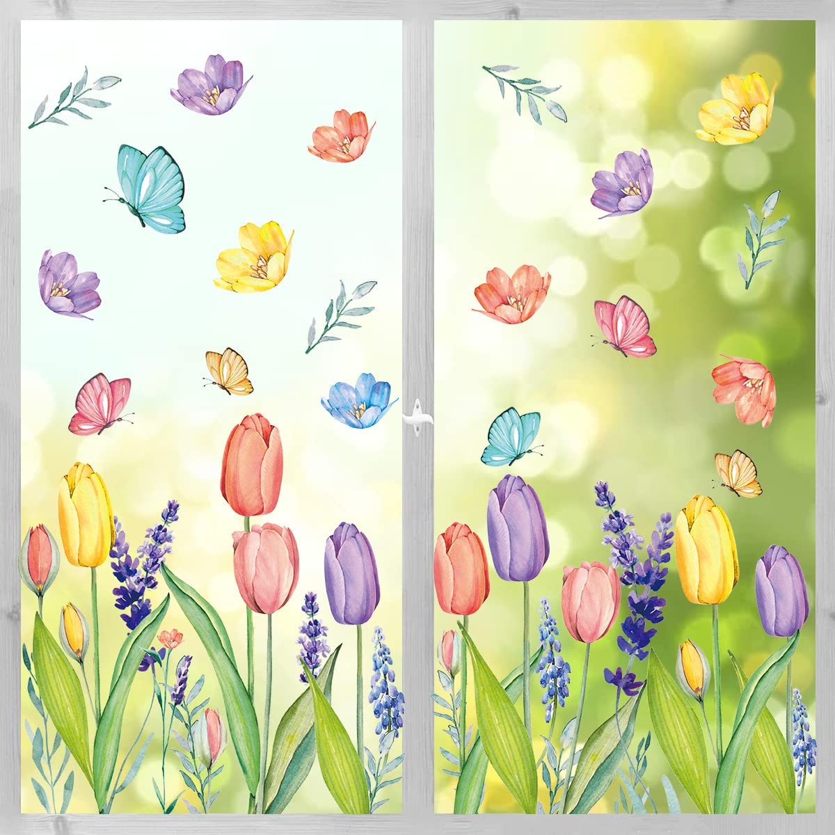 Spring Summer Window Cling Stickers 67 PCS Tulip Butterfly Flower Decals