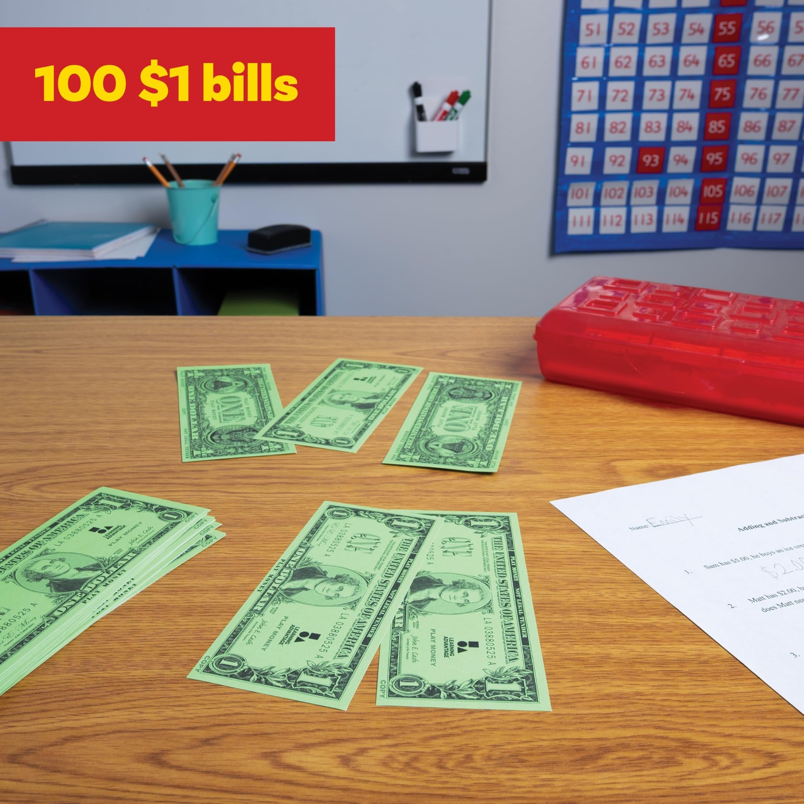 LEARNING ADVANTAGE One Dollar Play Bills | Set of 1 Count (Pack 1), Green