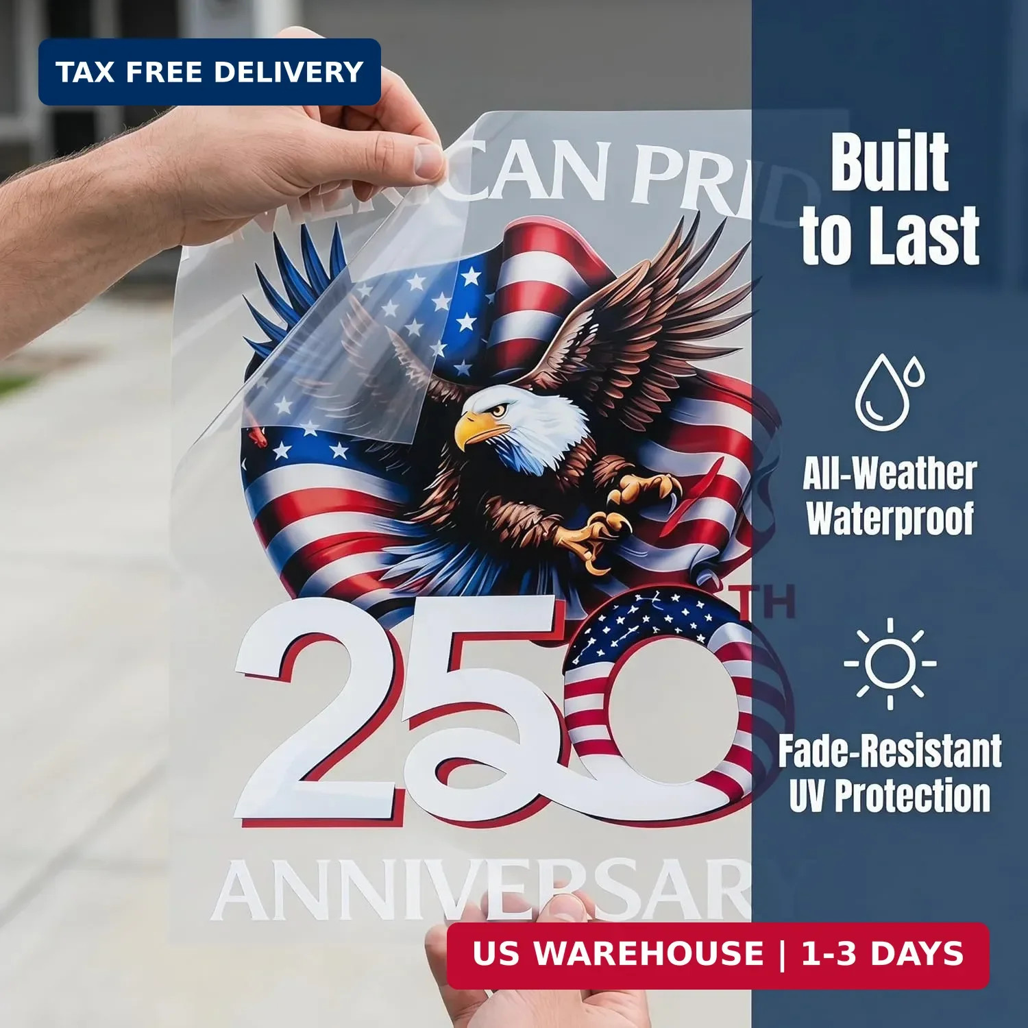 USA 250th Anniversary Stickers, American Pride Eagle with Flag Design, Patriotic