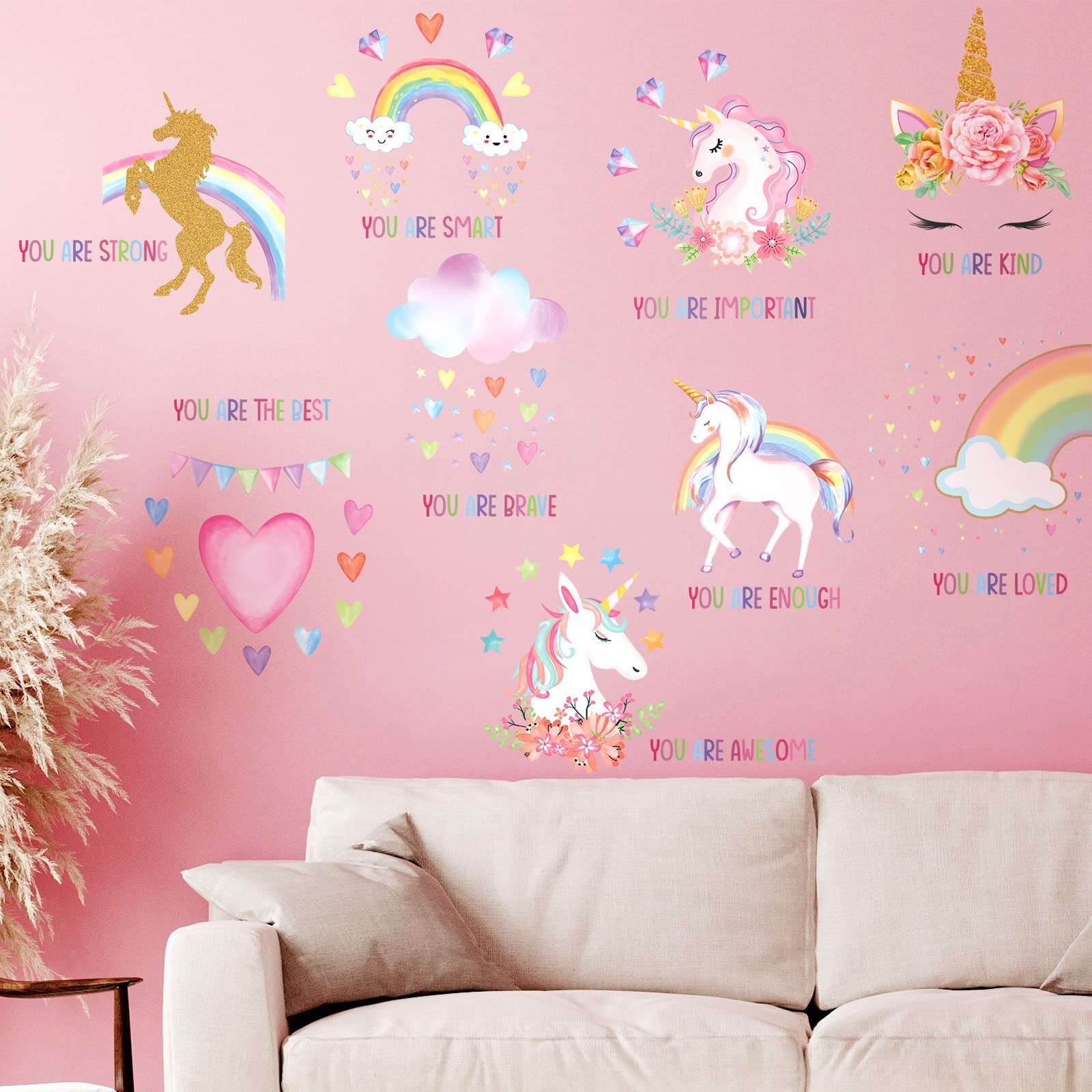 9 Pieces Unicorn Wall Decals Stickers Unicorn Room Decor for Girls Bedroom Ra…