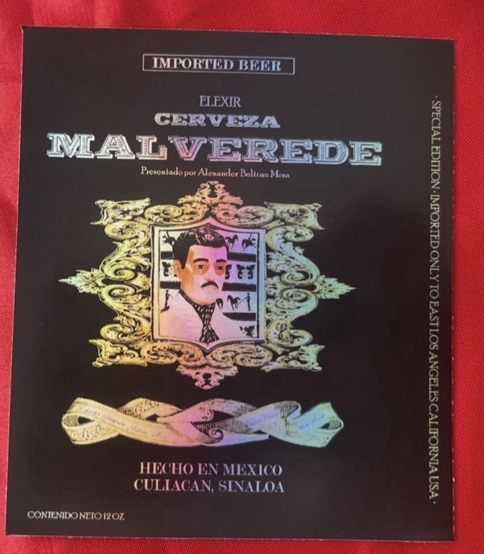 Malverde Beer Bottle Sticker Label Mexico Brewery