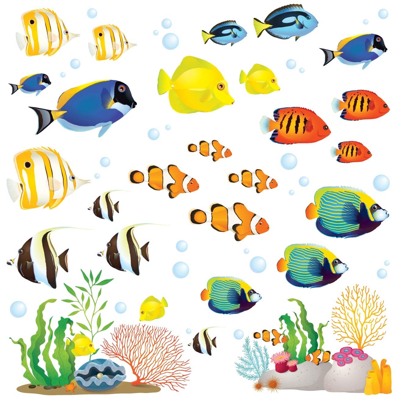 DS-8035 Coral Reef Fish Wall Stickers Wall Decals Peel and Stick Removable Wa…