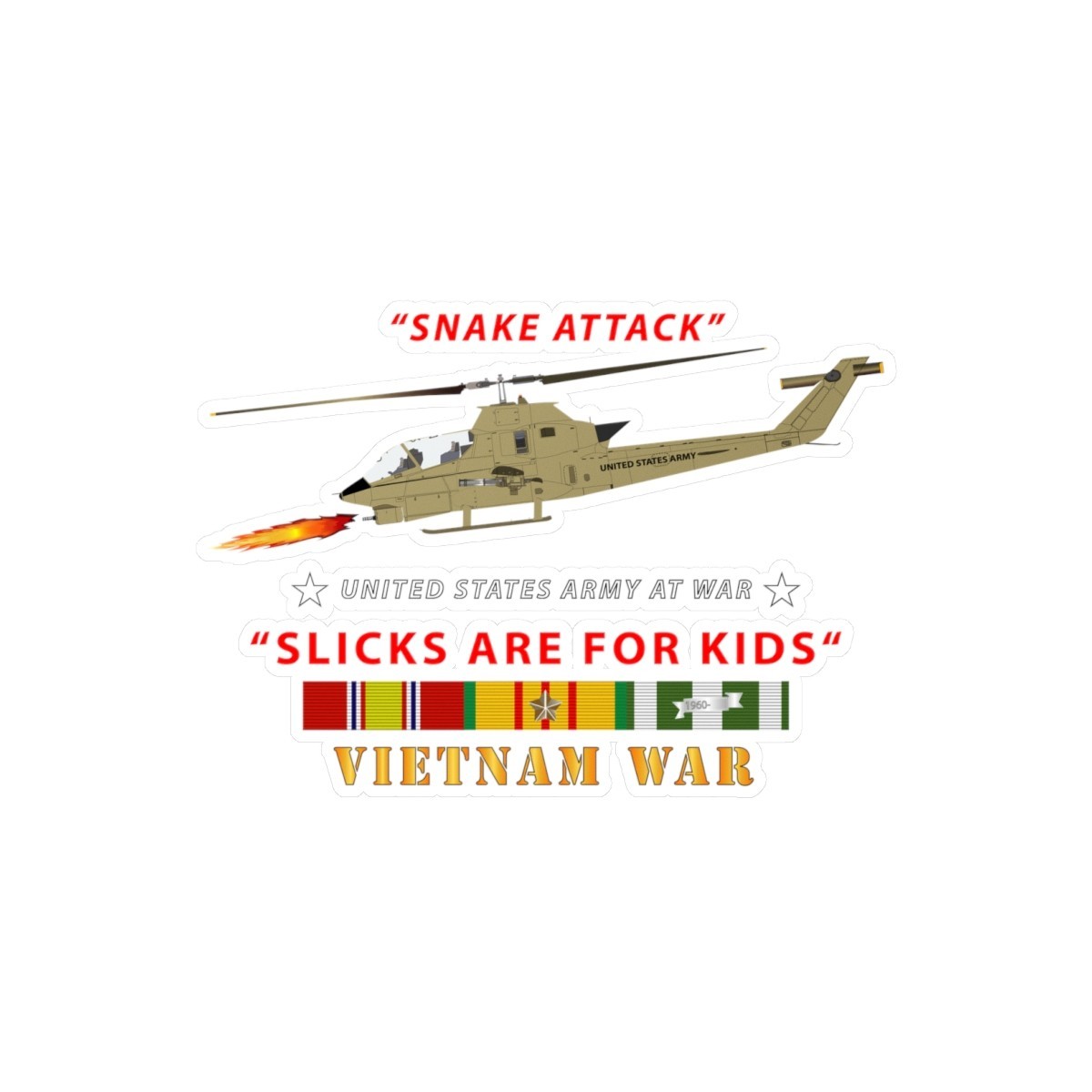 Kiss-Cut Vinyl Decals – Army – AH-1 Cobra – Snake Attack – Slicks are for Kids w