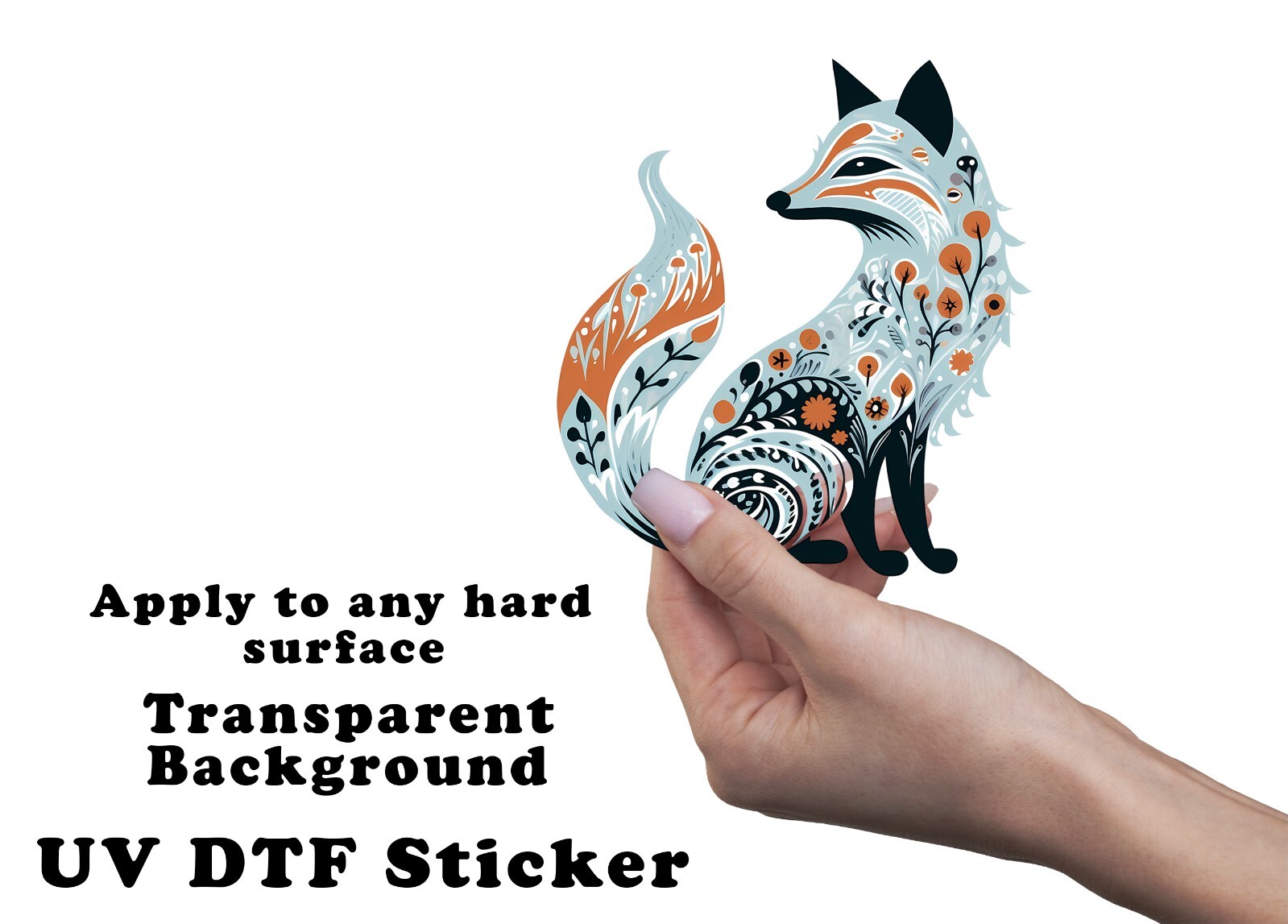Christmas Blue Folk Art Fox UV DTF Transparent Sticker / Decal