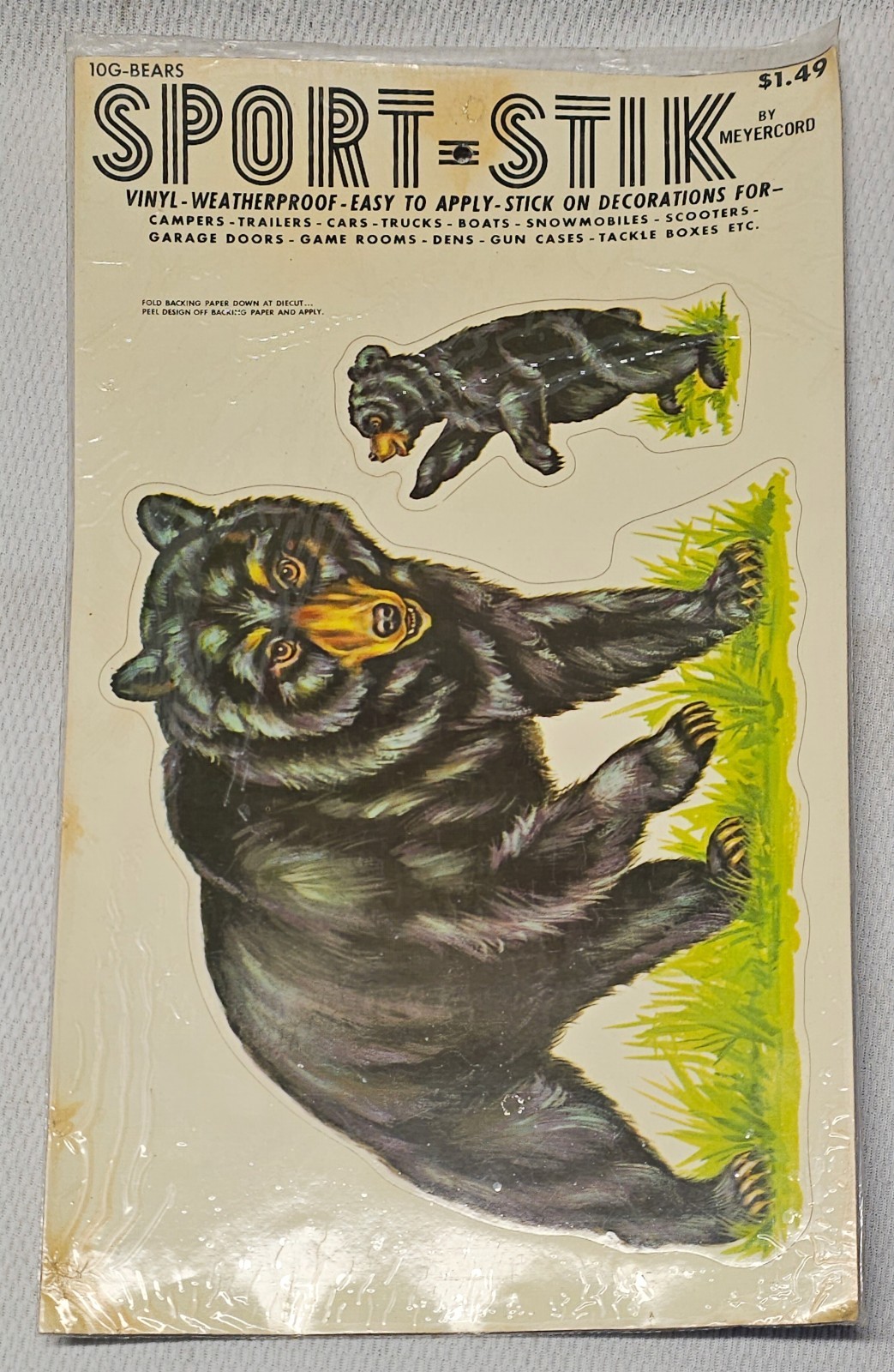 Sealed NOS Vintage Meyercord Sport-Stik Vinyl Decal Sheet 10-G Black Bear 9"×17"