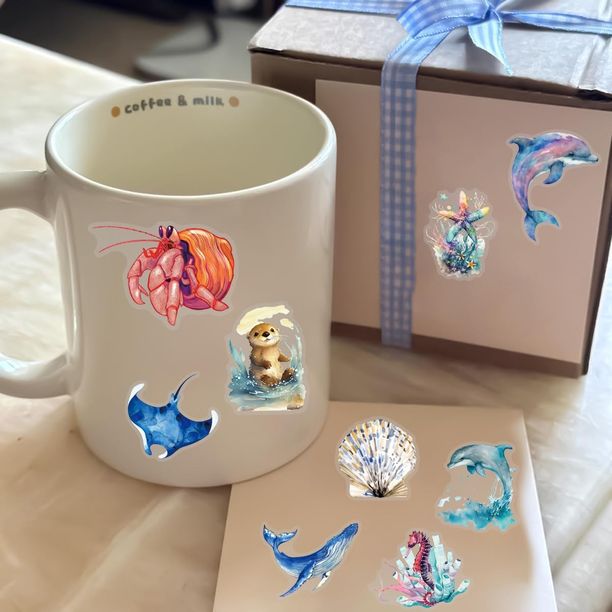 50PCS Marine Animal Stickers, Waterproof Underwater Sea Animal Decals
