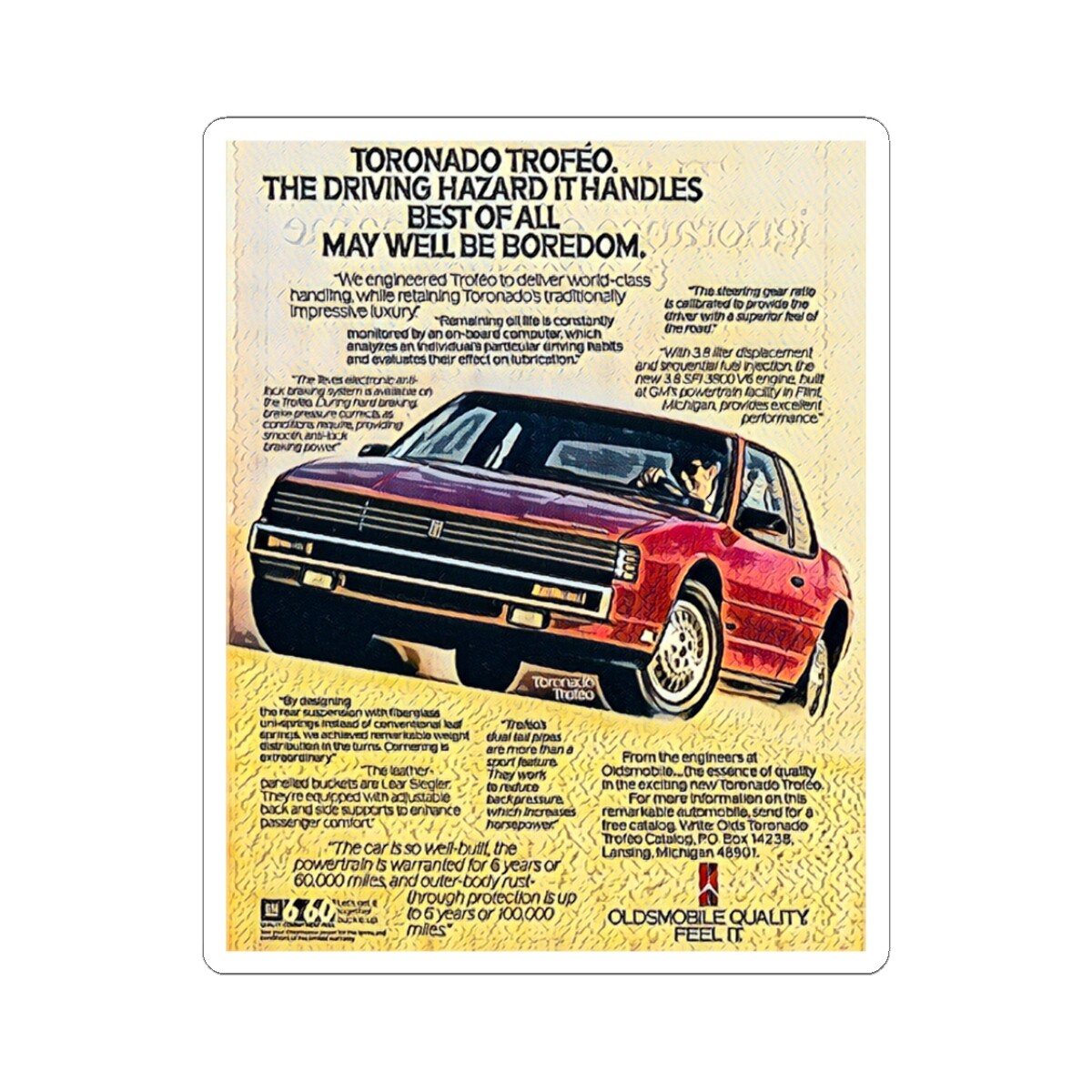 Oldsmobile Toronado Graphic Print Kiss Cut Vinyl Stickers For Indoor Laptop
