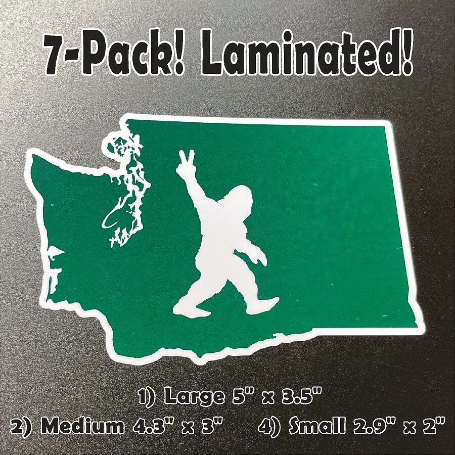Sasquatch aka Bigfoot or Yeti 7-PACK High Quality Laminated Stickers Washington