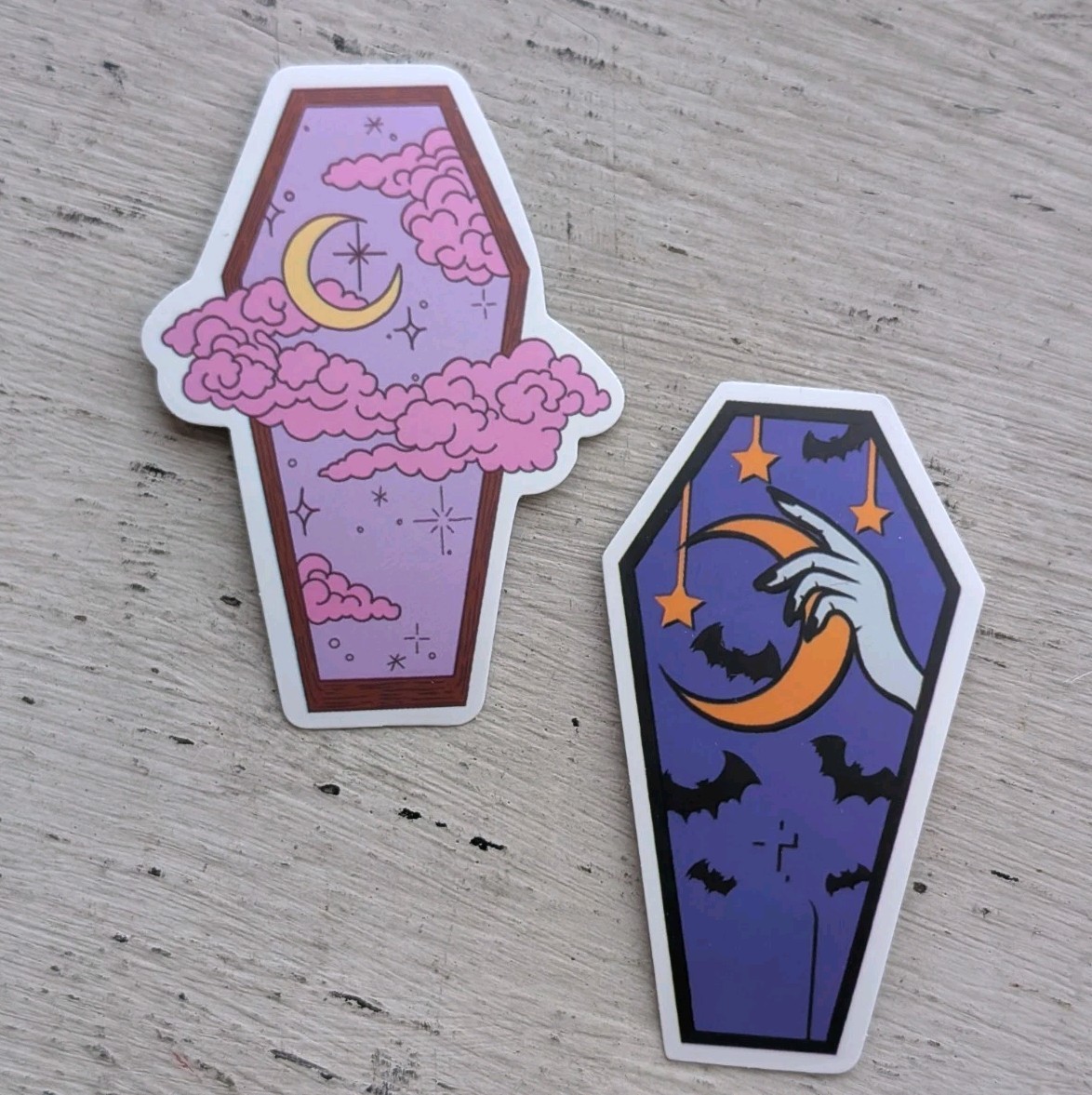 Haunted Active Spirit Creepy Witch Owned Moon Coffin Stickers Lot Of 2 Pcs