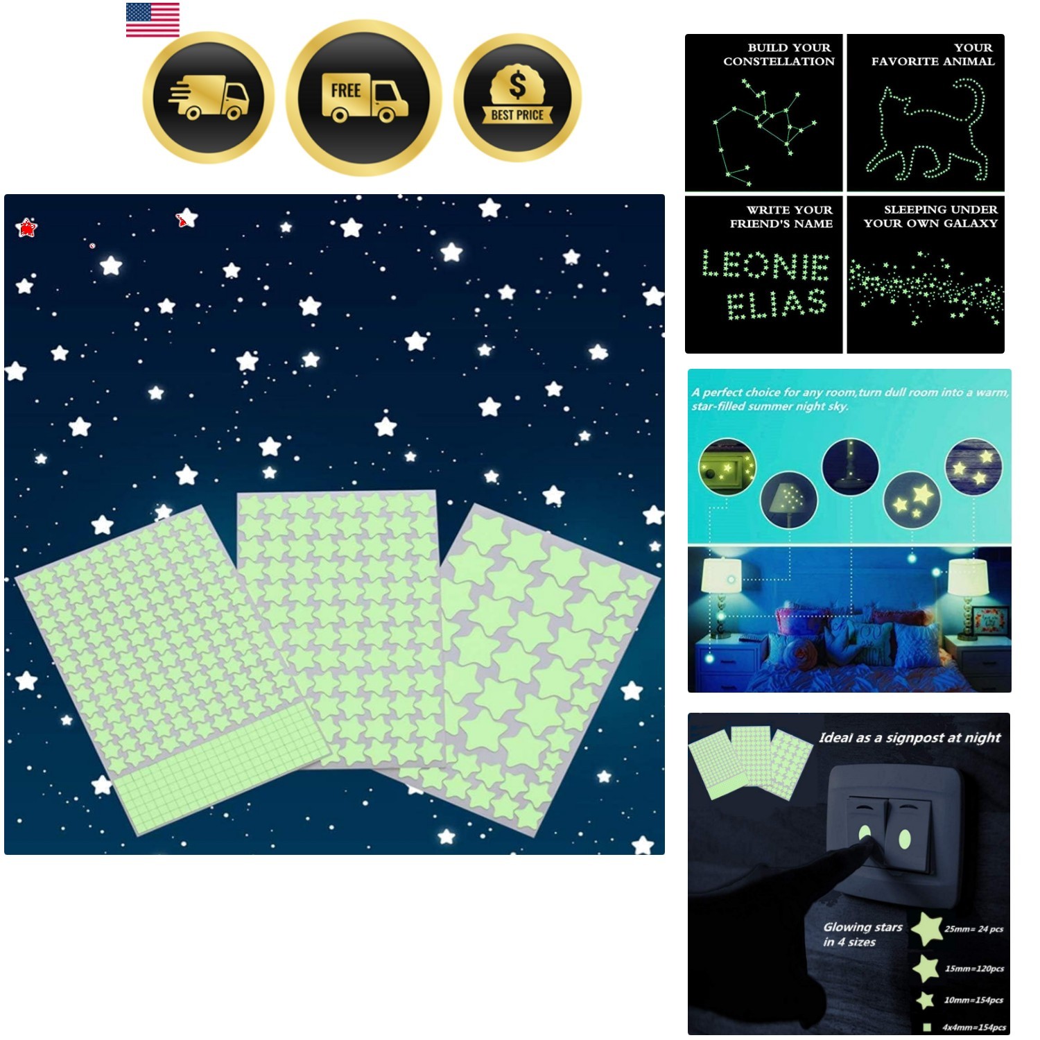Glow in The Dark Stars Wall Stickers,Ceiling Star,Glowing Stars for Ceiling a…
