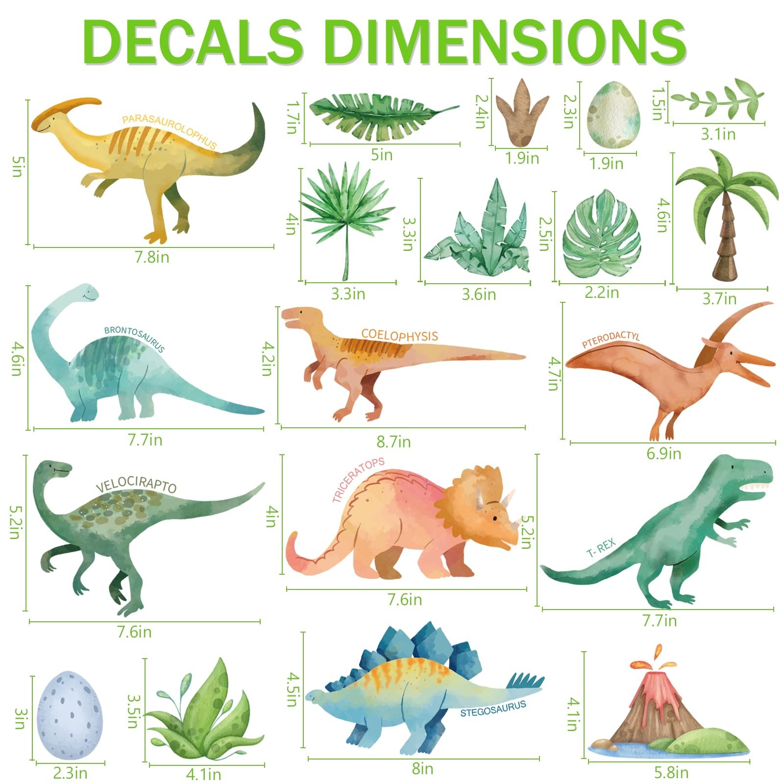 AOWDIAO Watercolor Dinosaur Wall Decals – 28 Pcs Peel and Stick