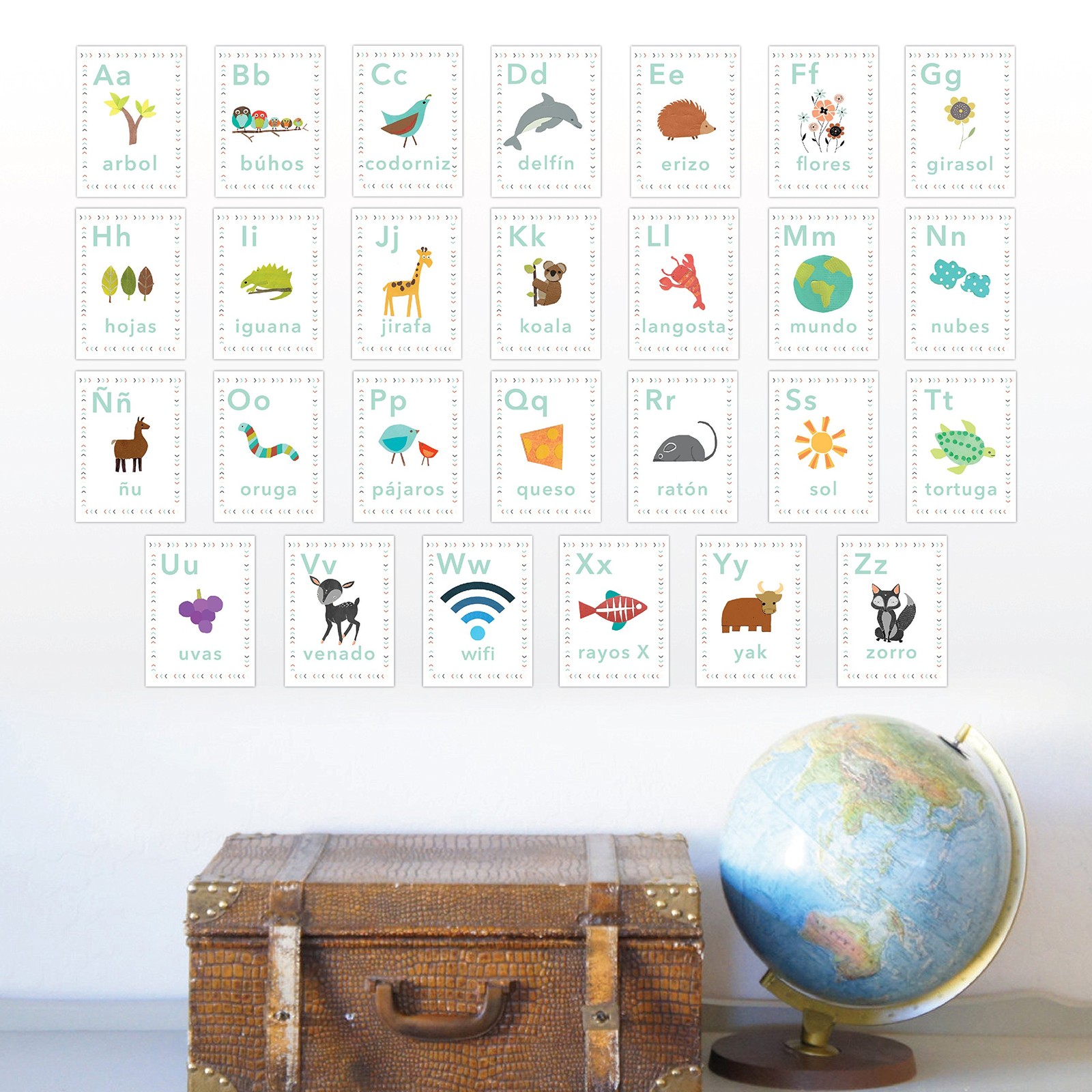 Spanish Alphabet 5×7 Wall Cards, Our World, Nature Themed, Kid's Wall Art, Nu…