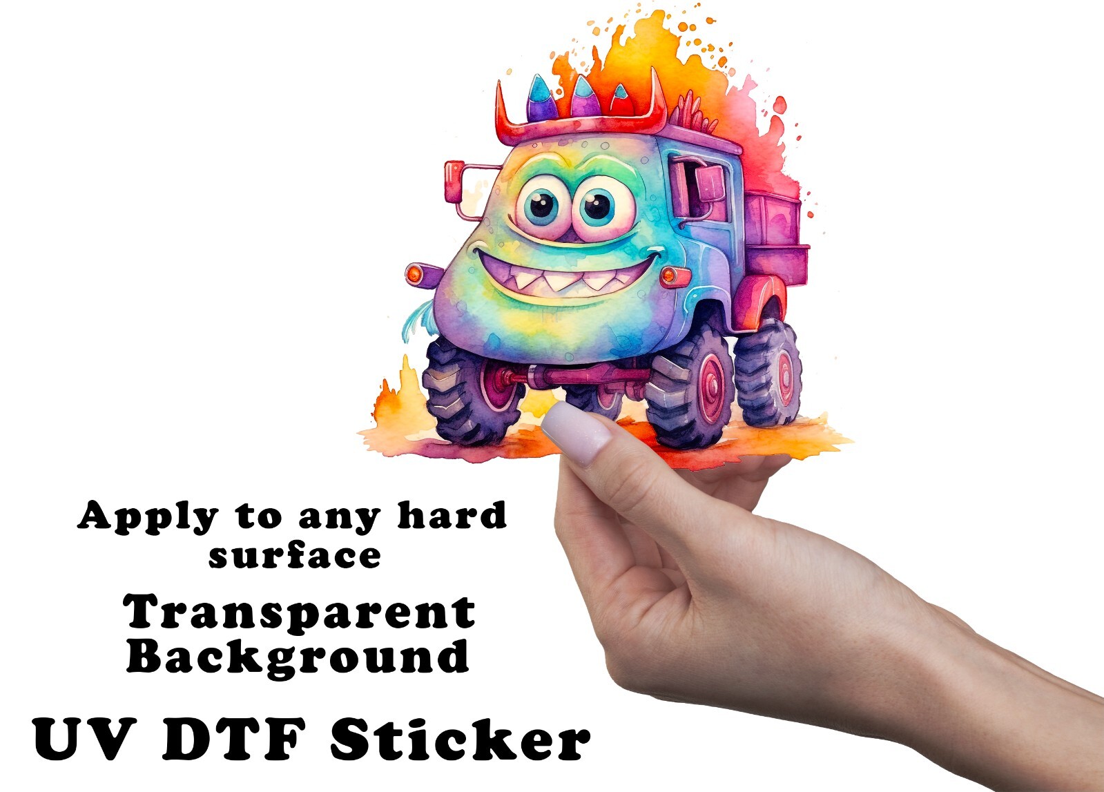 Cute Monster Truck UV DTF Transparent Sticker / Decal