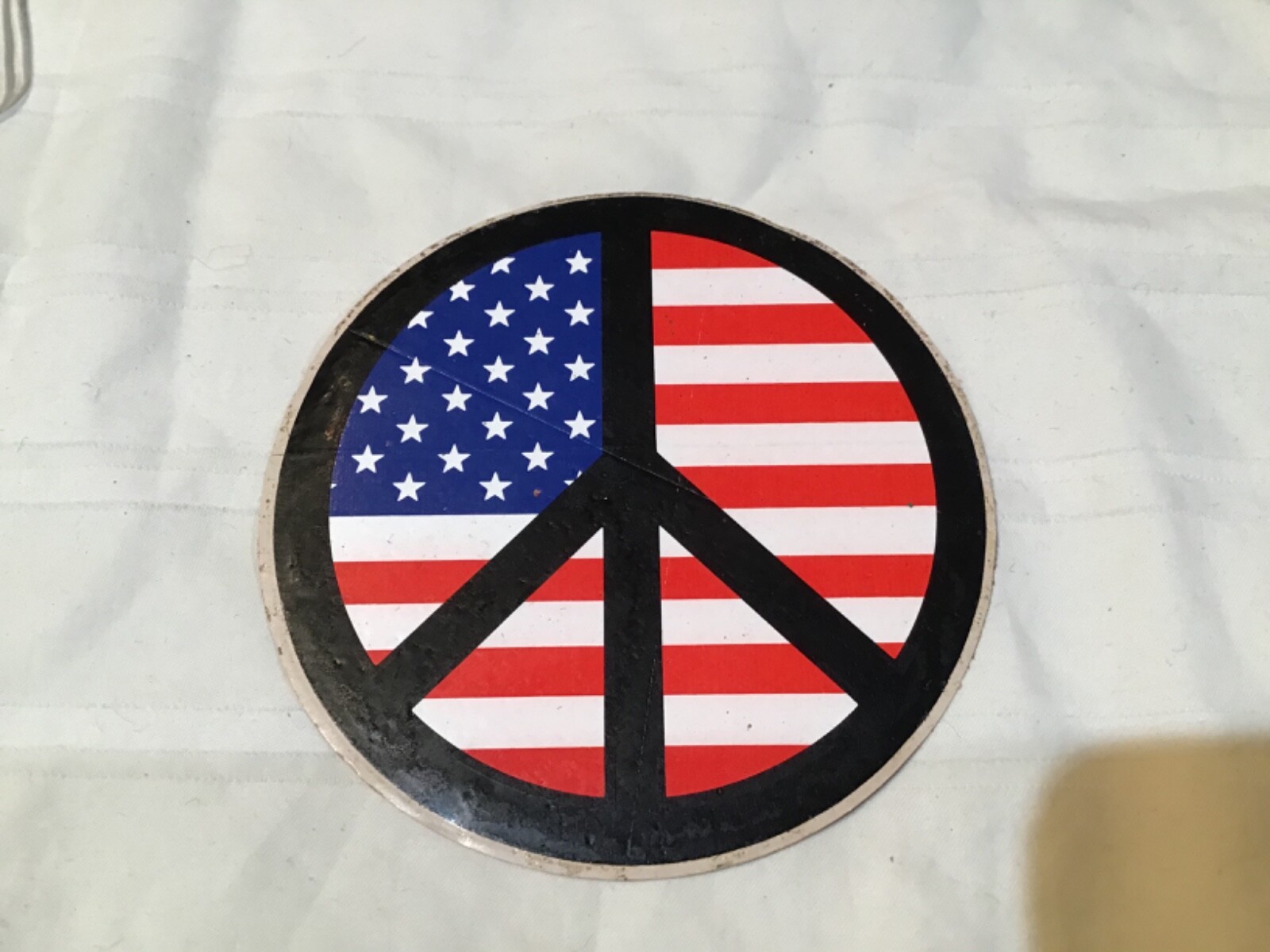 Vintage PEACE FLAG STICKER Old School Hippie Decal RW&B 3” Circle USA OG nos new