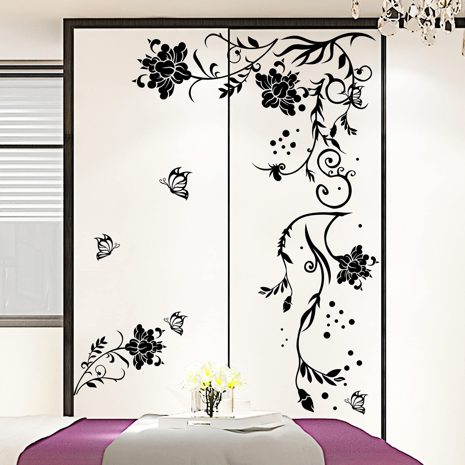 Black Vines Wall Decals Flowers Wall Stickers Twigs Vine Wall Decal DIY Remov…