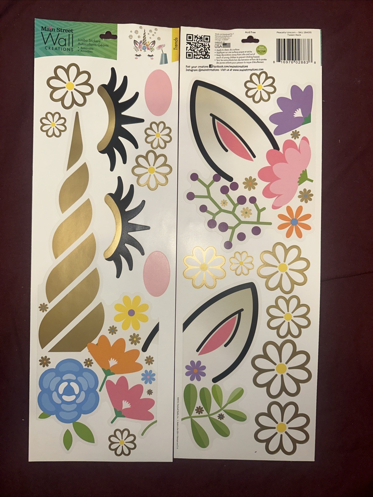 FLORAL FAIRYTALE UNICORN FACE wall stickers 19 decals magical horse horn flowers