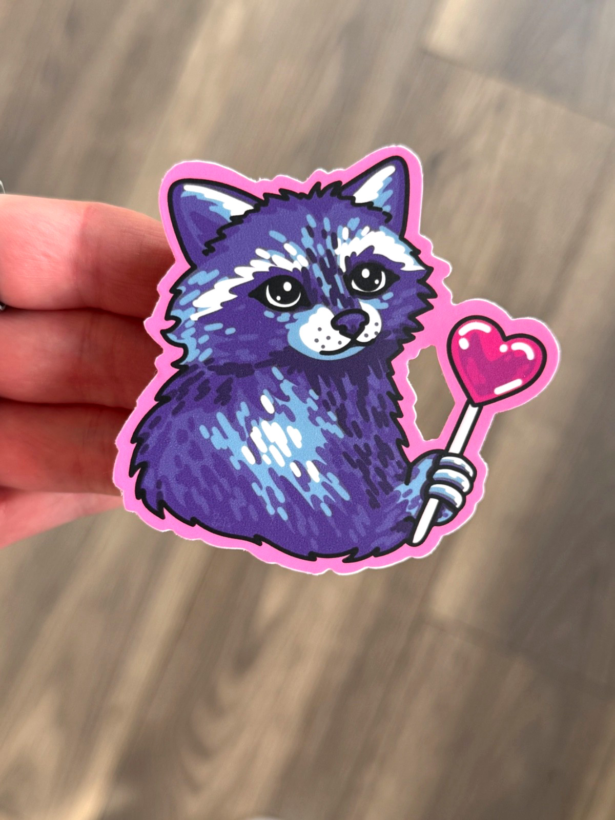 Vinyl Art Print Sticker “Raccoon Heart Lollipop” Brianna Alderfer