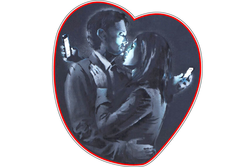 Banksy Mobile Lovers Love In The Digital Age Hearts Cellphones Art vinyl sticker