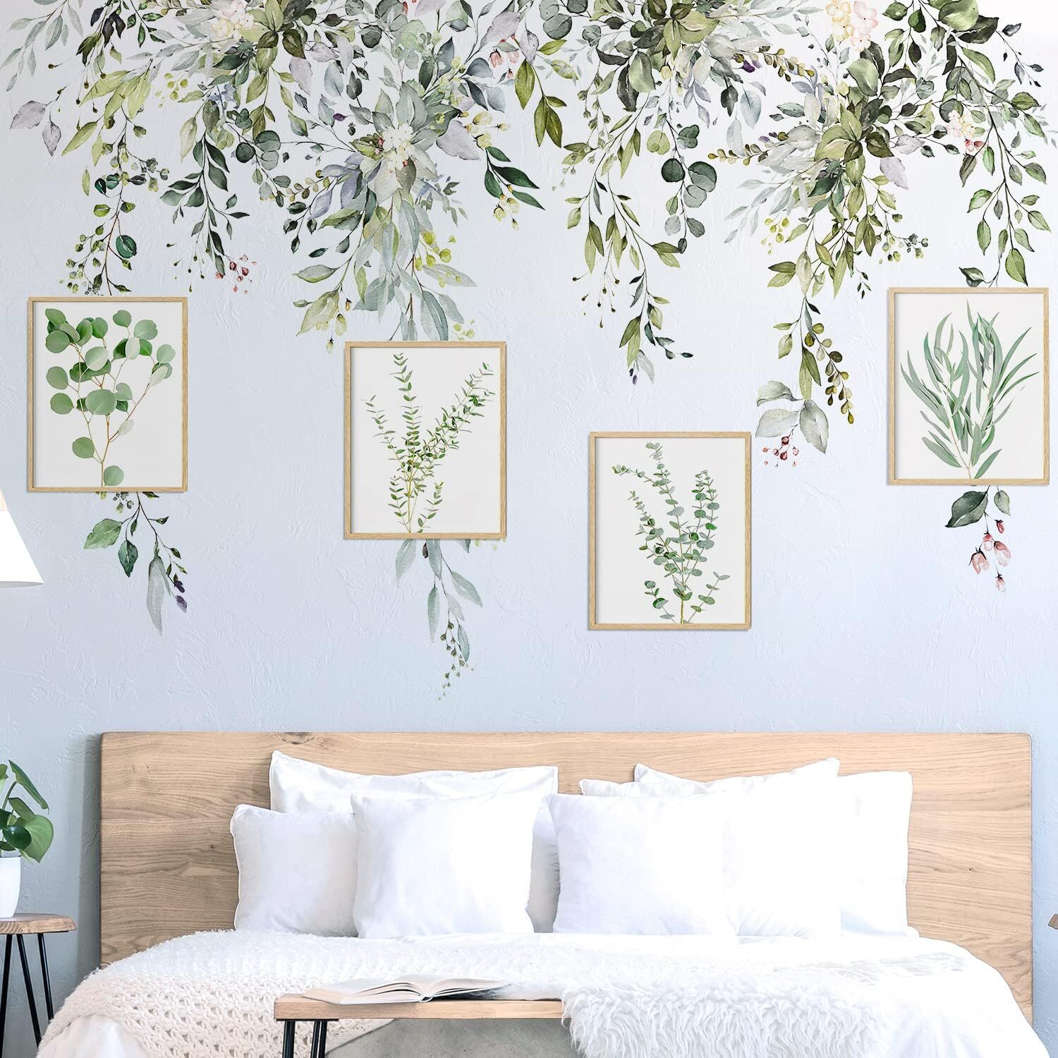 Green Plants Leaves Wall Decals Peel and Stick, Large Floral Flowers