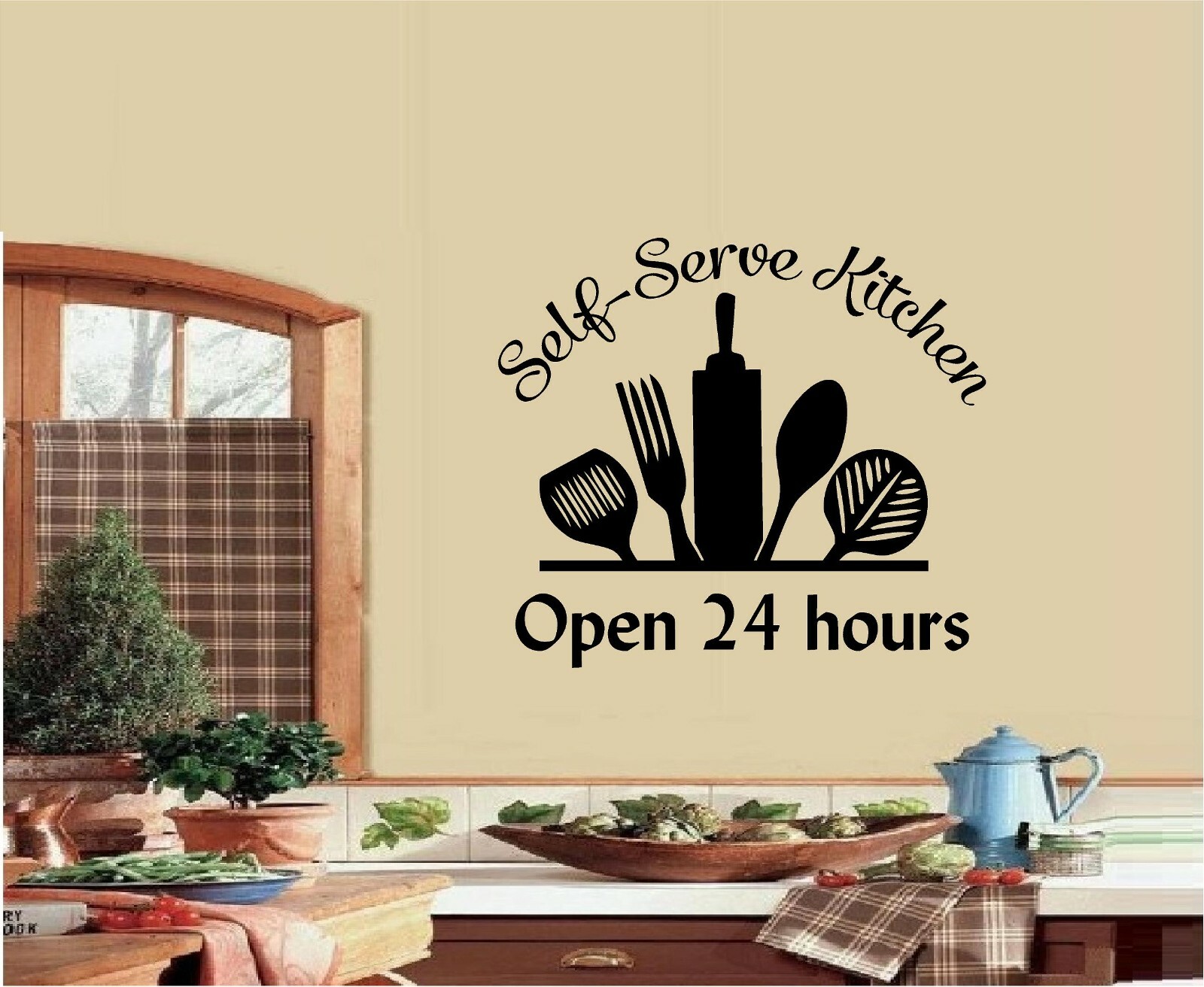 Self-Serve Kitchen Open 24 Hours Vinyl Decal Home Décor 13" x 15"