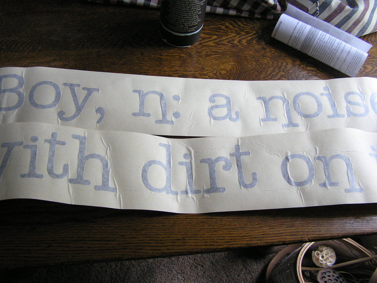 DCWV Home Removable Vinyl Wall Art "BOY, N: A NOISE WITH DIRT ON IT." Black~NIP!