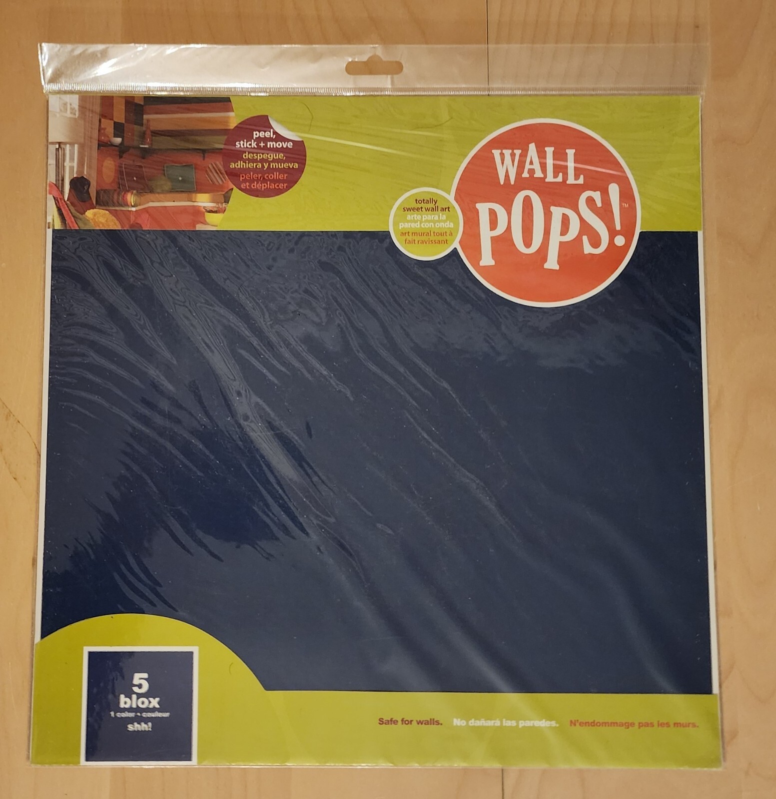 New Wall Pops 5 Blue Shh! Blox Peel Stick & Move Stickers Decals WPB90210