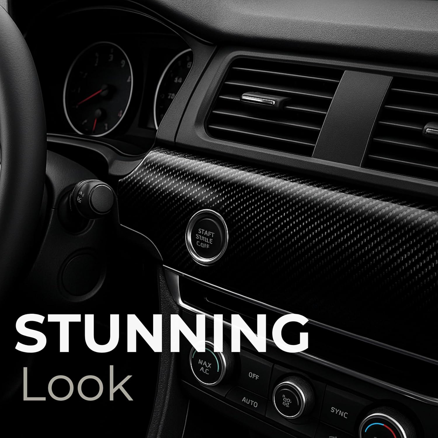 7D Super Glossy Black Carbon Fiber Vinyl Wrap, Anti-Wrinkle, Air Release Automot