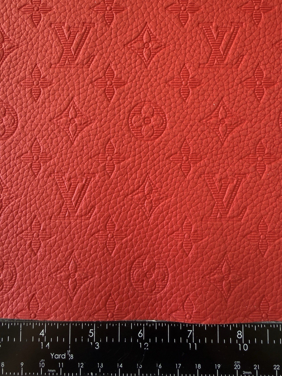 LV Red Embossed Monogram Vinyl for Crafting Classic Size piece 12" X 12" Scrap