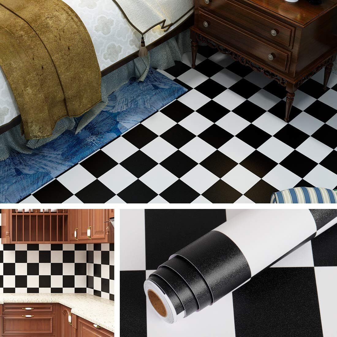 Livelynine Checkered Black and White Vinyl 15.8×78.8 Inch,