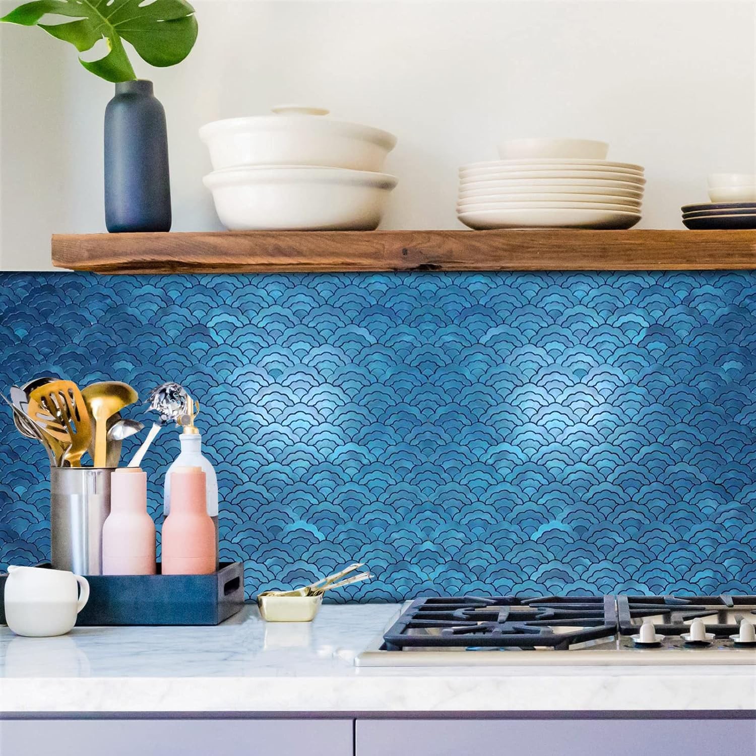 11-Sheet Peel and Stick Metal Backsplash Tiles, Self Adhesive Cloud-Shaped Al…