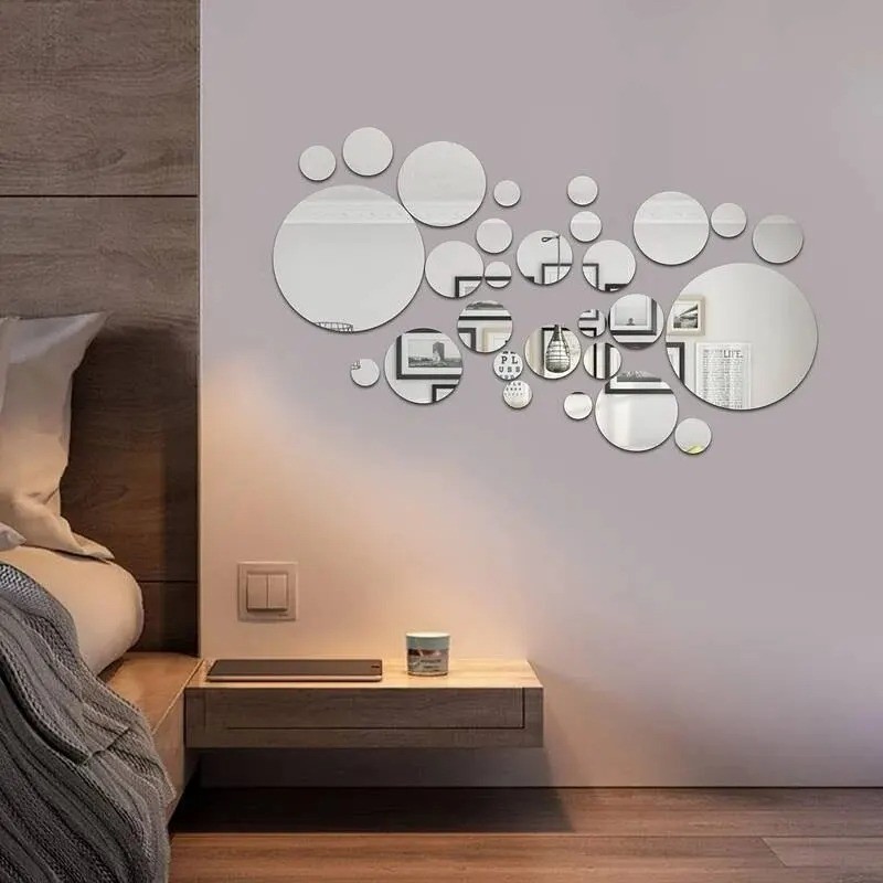 26 PCs 3D Acrylic Mirror Wall Sticker Round DIY Wall Decal For Living Room Decor