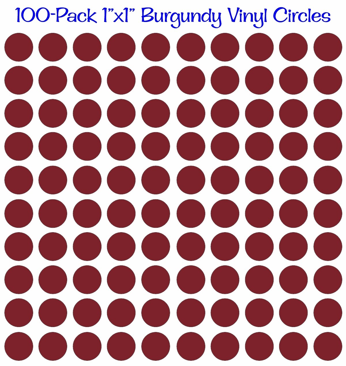 100 pack 1"x1" Diameter Round Burgundy Vinyl Circles / Polka Dots Decals 1×1