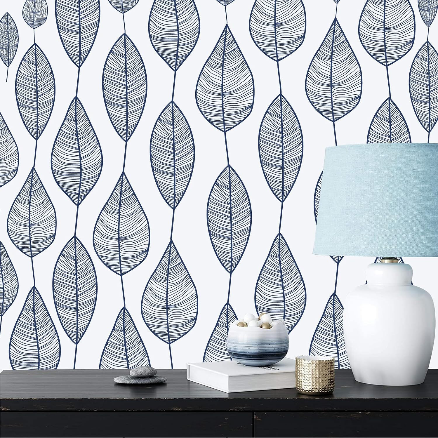 Stripy Leaf Wall Stickers Botanical Leaf Sticker Modern Blue Leaves Decals | Pla