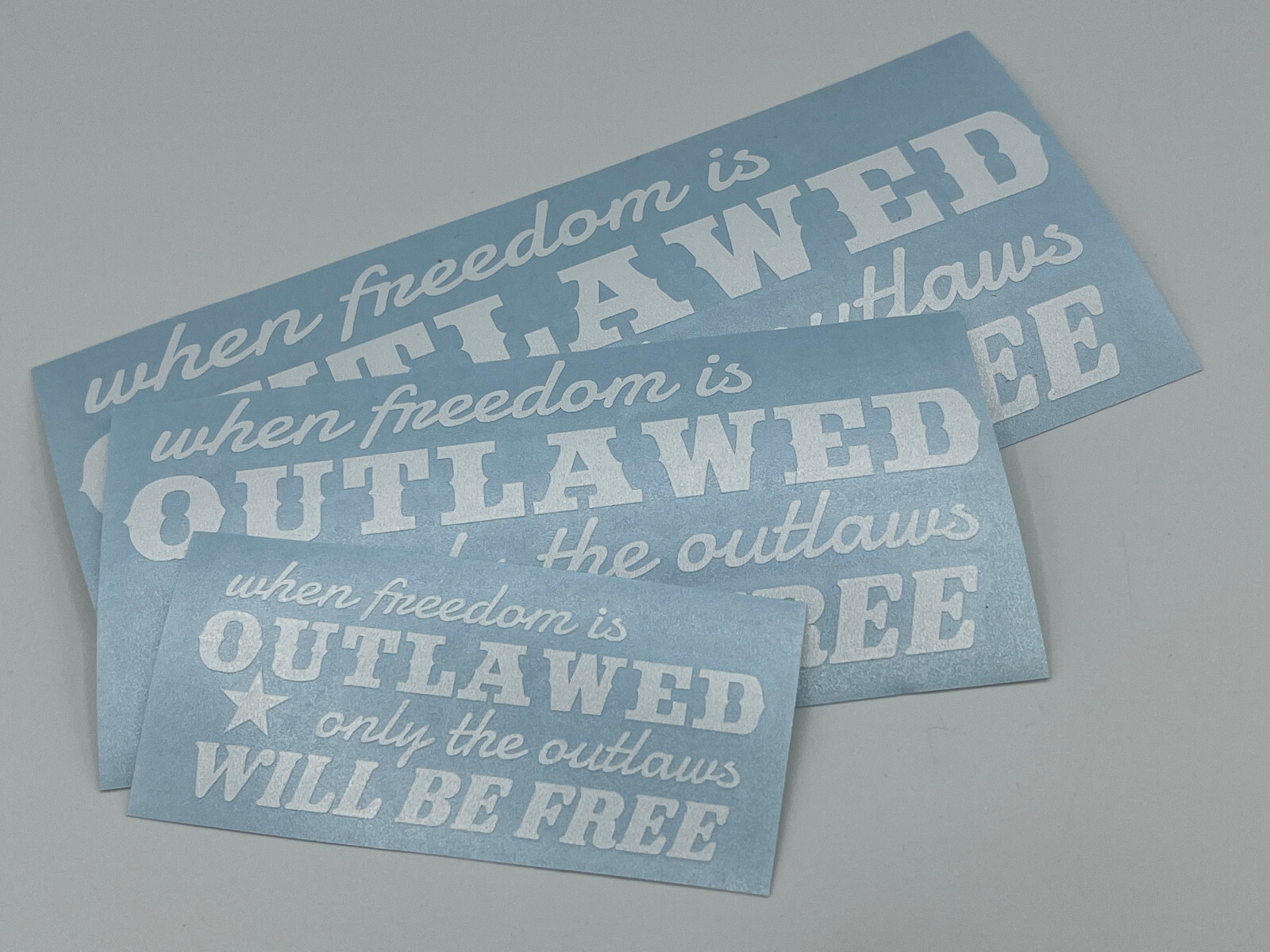 FREEDOM OUTLAWED -WHITE- Vinyl Decal Indoor & Outdoor Sticker. Choose Size!