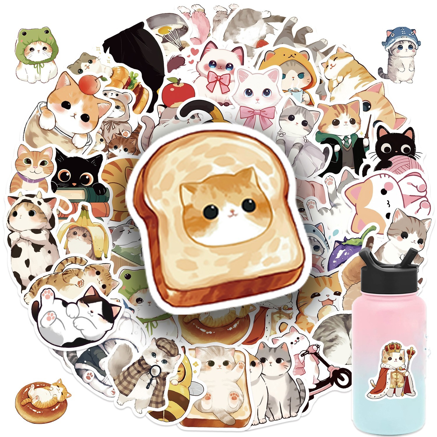 50pc Waterproof Vinyl Stickers Cute Funny Cats Luggage Phone Laptop Water Bottle