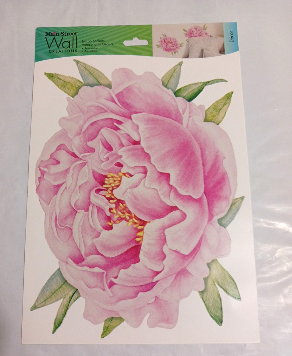 Wall Decal stickers Jumbo 10" Flowers. Rose + Pink. 6 sets Peel and stick floral