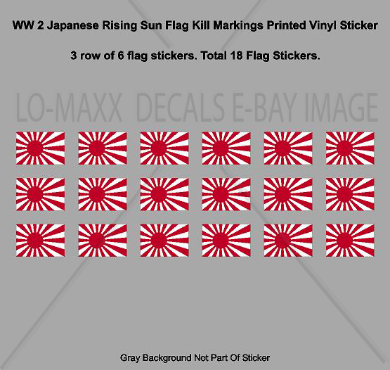 WW 2 Japanese Rising Sun Flag Fighter Bomber Kill Markings Printed Vinyl Sticker