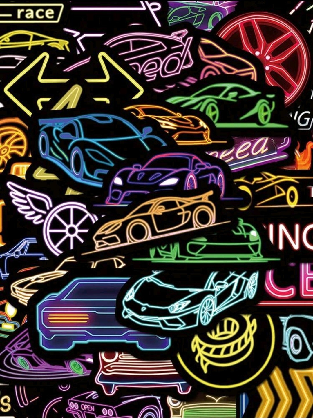 24Pcs Neon Racing Car Graffiti Stickers