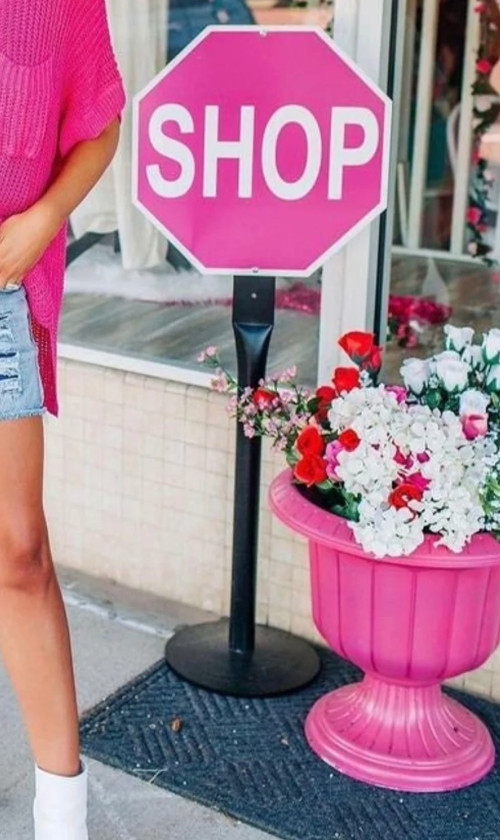 Y2k cute bedroom decor pink Shop stop sign, octagon 12 in x 12 in