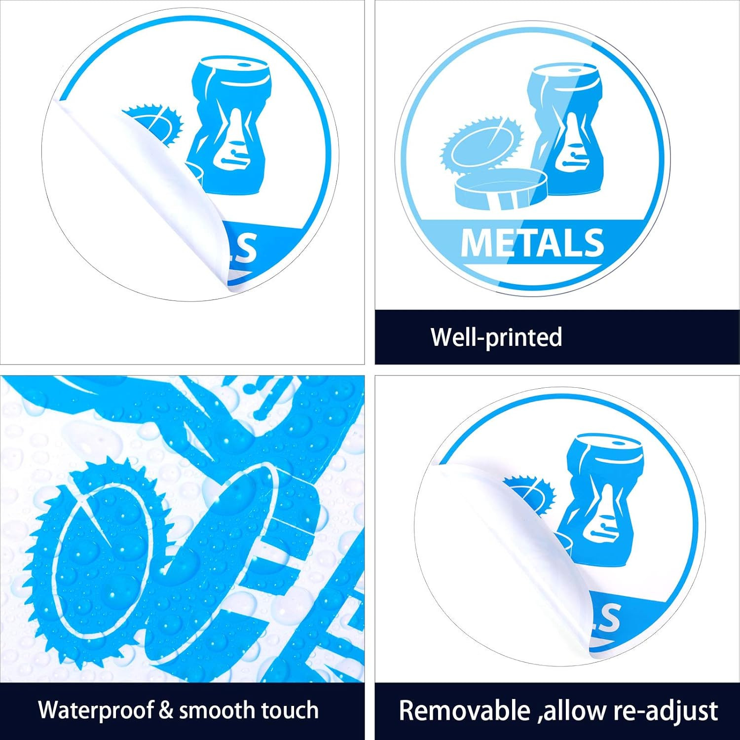 6 Pieces Recycle Sticker Decal for Trash Can, Re-Adjustable Waterproof Bin Label