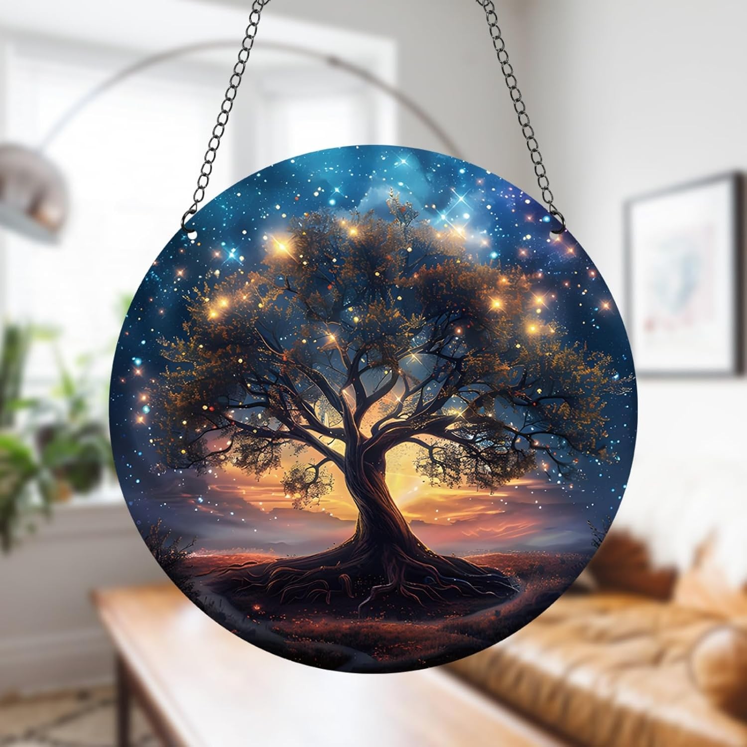 11.8 Inches Tree of Life Acrylic Window Hanging Decor Stained Glass Panels Stars